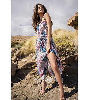 Рокля в розово и светлосиньо с принт Ozana снимка