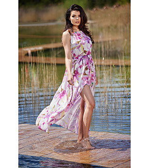 Рокля с флорален принт в розово Ozana снимка