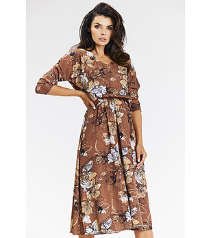 Кафява рокля с принт Diona снимка