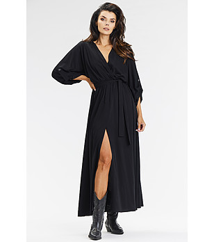 Дълга черна рокля с цепка Pipi снимка