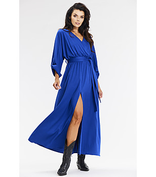 Дълга кралскосиня рокля с цепка Pipi снимка