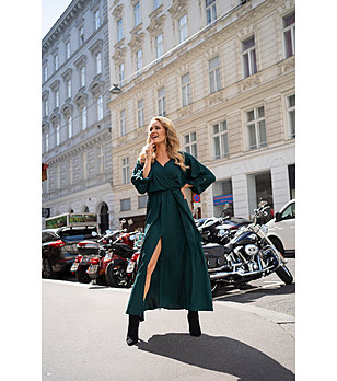 Дълга тъмнозелена рокля с цепка Pipi снимка