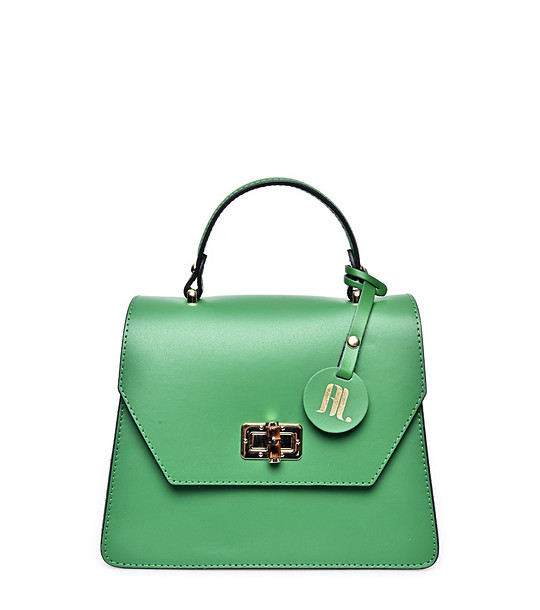 Малка зелена трапецовидна кожена чанта снимка