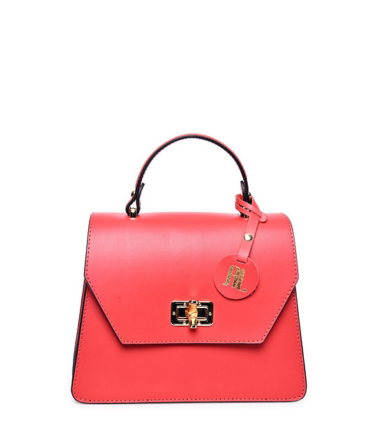 Малка червена трапецовидна кожена чанта снимка