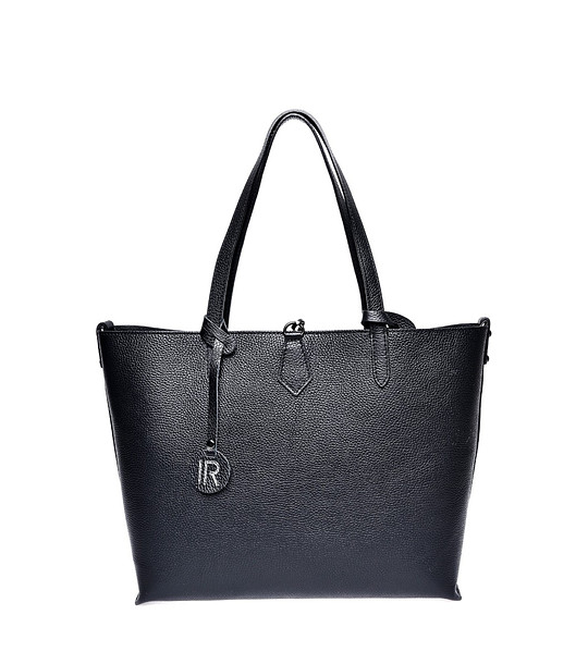 Черна трапецовидна дамска кожена чанта снимка