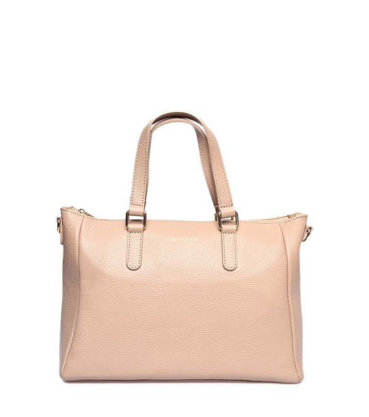 Дамска чанта от естествена кожа в цвят пудра снимка