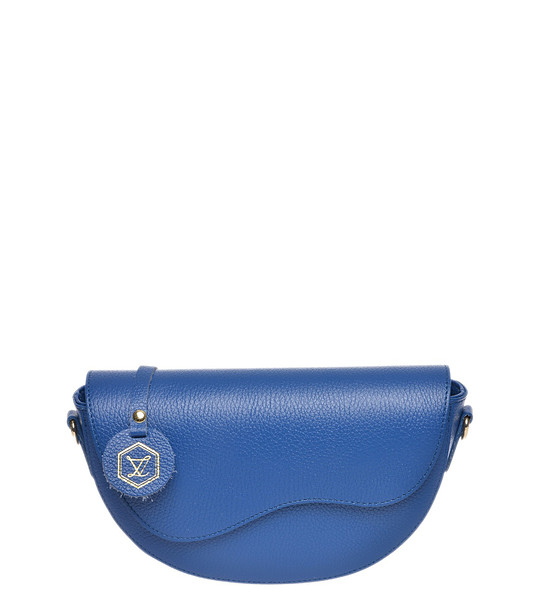 Дамска кожена чанта през рамо в синьо снимка