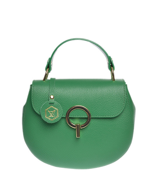 Малка кожена дамска чанта в зелено снимка