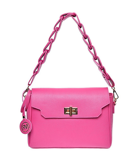 Цикламена дамска кожена чанта снимка