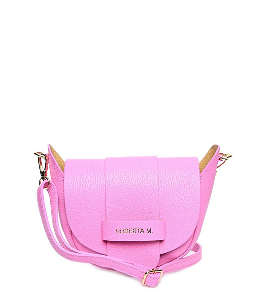 Розова дамска кожена чанта за рамо снимка