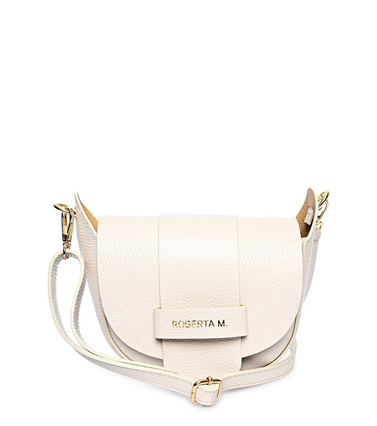 Светлобежова дамска кожена чанта за рамо снимка