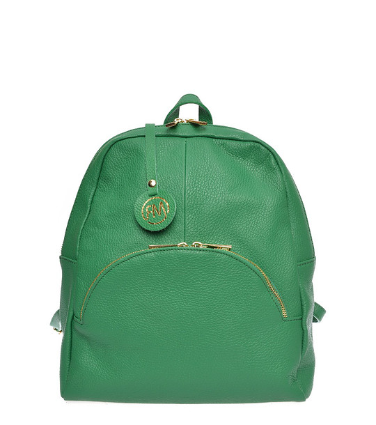 Зелена дамска раница от естествена кожа снимка