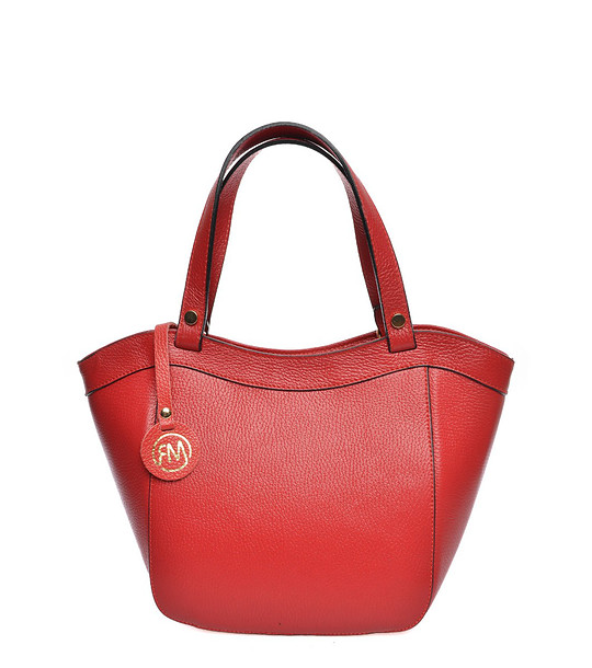 Дамска червена чанта от естествена кожа снимка