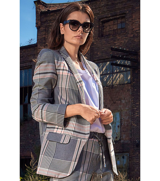 Дамско сако в синьо и розово на каре Demi снимка