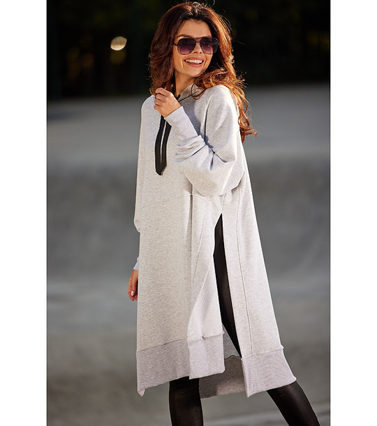 Дълъг памучен дамски суитшърт в сив меланж Roxandra снимка