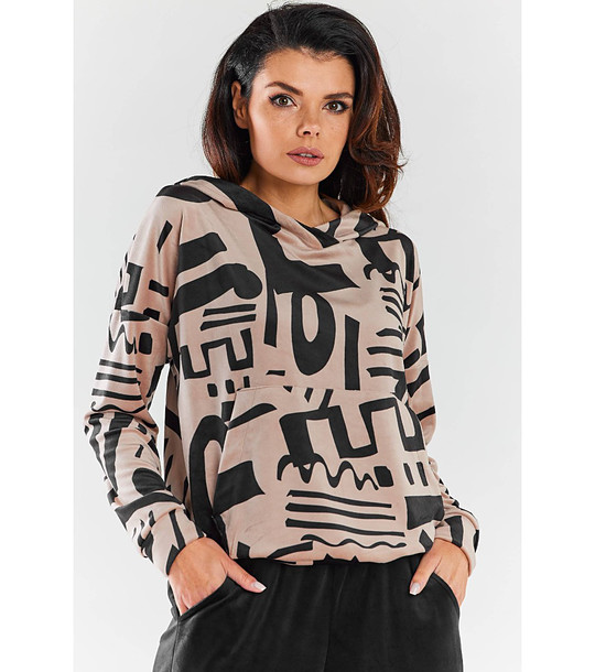 Дамски суитшърт в бежово и черно с принт Carla снимка