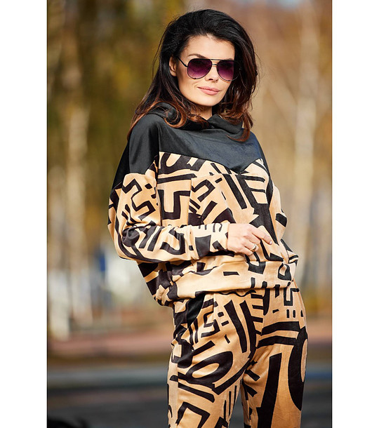 Дамски суитшърт в бежово и черно с качулка Mireille снимка