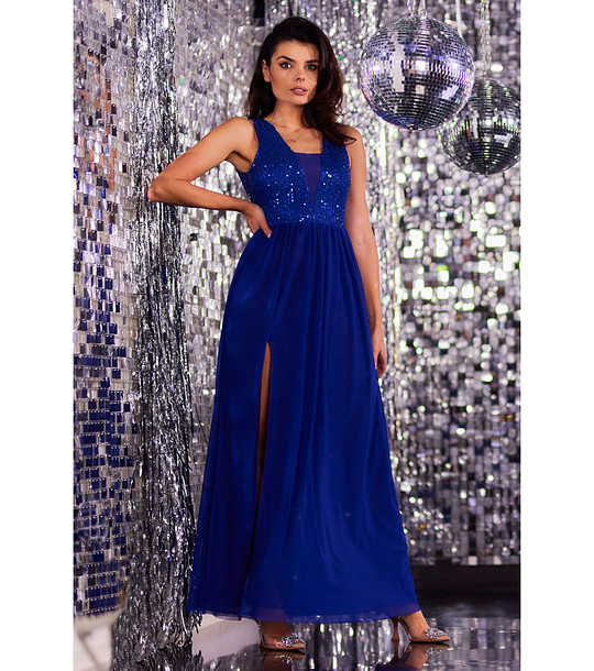 Дълга елегантна рокля с пайети в кралскосиньо Kassidy снимка