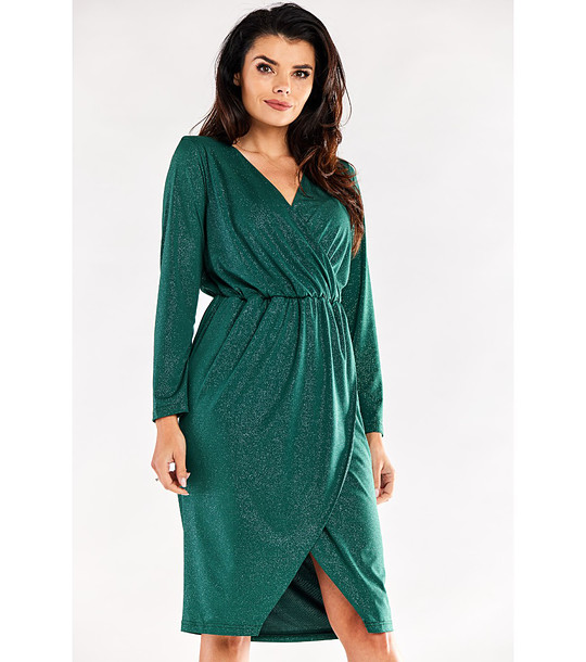 Зелена рокля с лъскав ефект Caris снимка