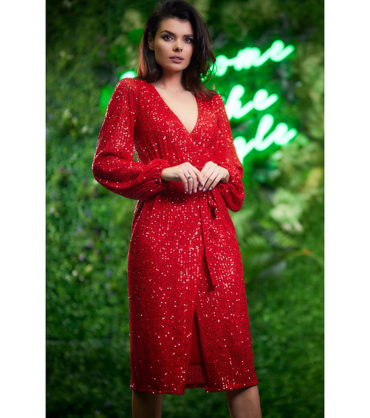 Червена рокля с пайети Doty снимка