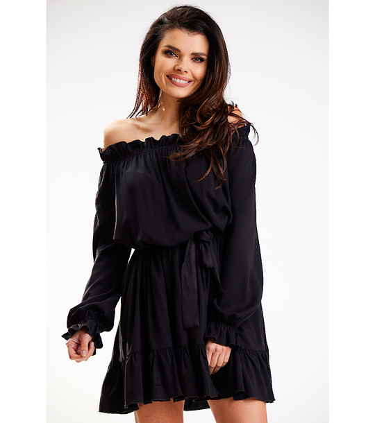 Черна рокля с еластично деколте Zuzane снимка