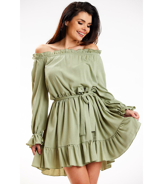 Зелена рокля с колан Aldona снимка