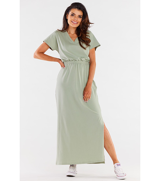 Дълга лятна памучна рокля в цвят метна снимка