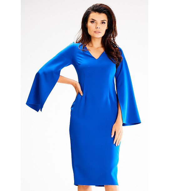 Синя рокля с дълги, ефектни ръкави Greta снимка