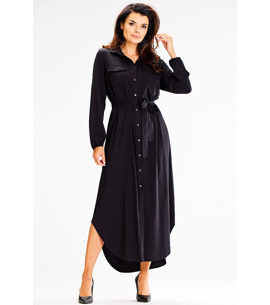 Дълга черна рокля с копчета Brita снимка