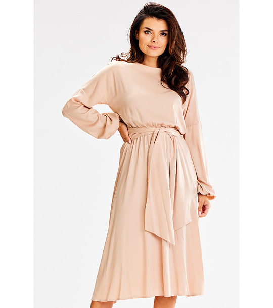 Бежова рокля с дълги ръкави Letizia снимка