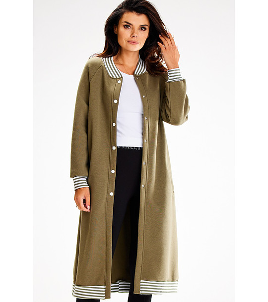 Дълго дамско памучно спортно палто цвят каки Brooklyn снимка