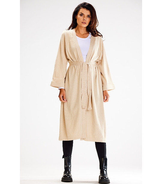 Светлобежова дълга дамска жилетка Bonnie снимка