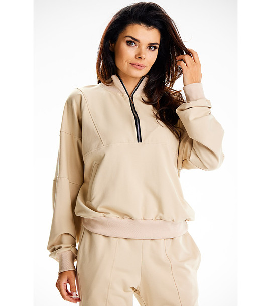 Бежова дамска памучна блуза снимка