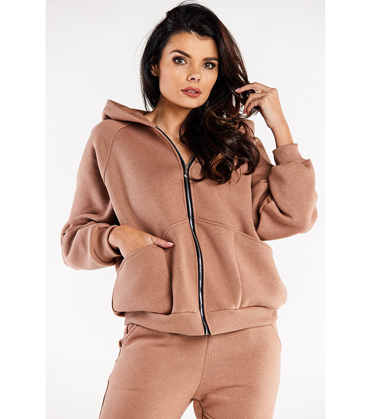 Бежов памучен дамски суитшърт Joana снимка