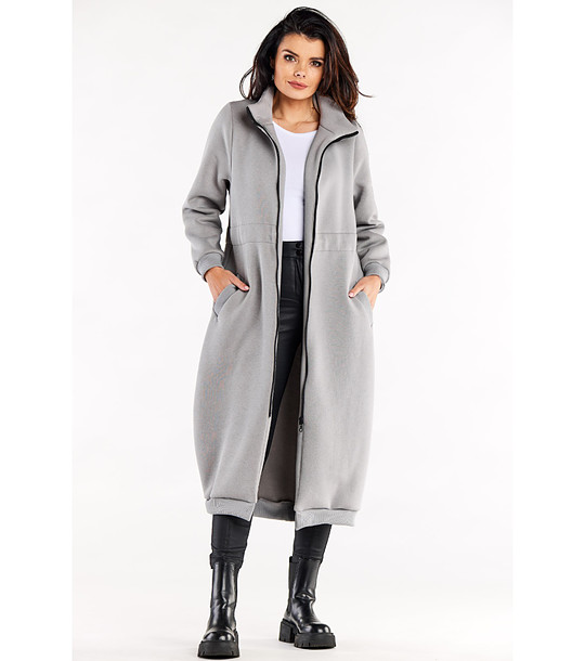 Сиво дълго памучно дамско яке Clara снимка