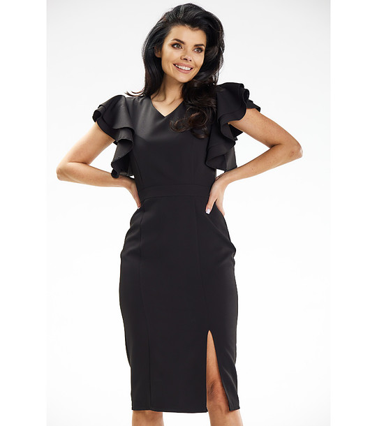 Черна рокля с къдрички Wendy снимка