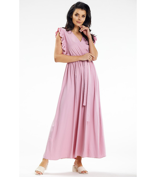 Розова дълга рокля с къдрички Rita снимка