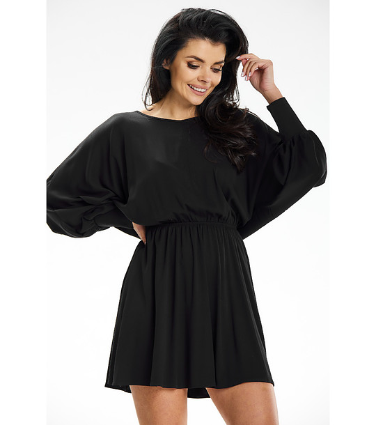 Къса черна рокля с буфан ръкави Ella снимка