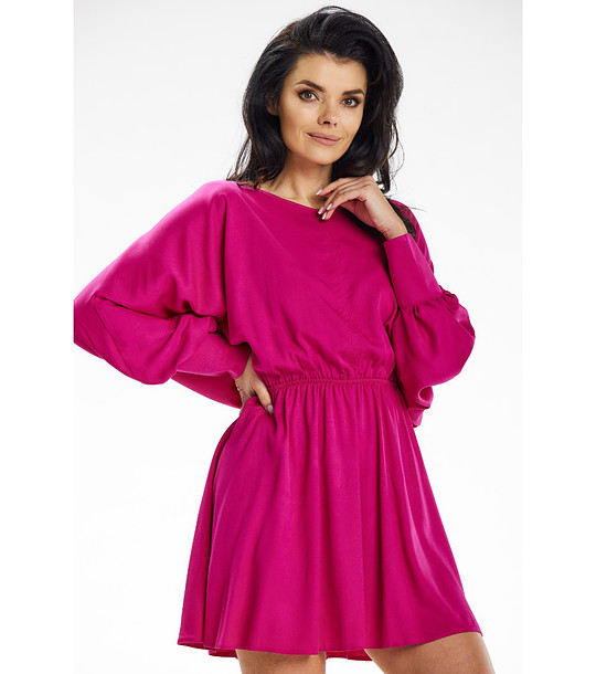 Къса цикламена рокля с буфан ръкави Ella снимка