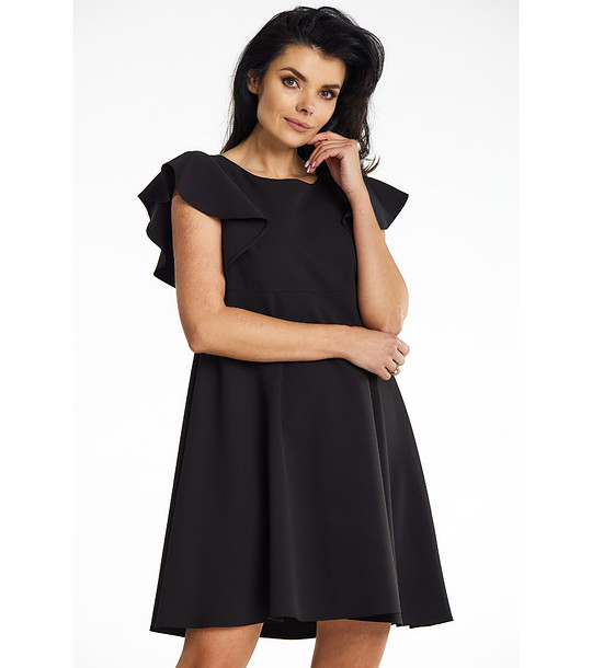 Къса черна рокля с къдрички Hilary снимка