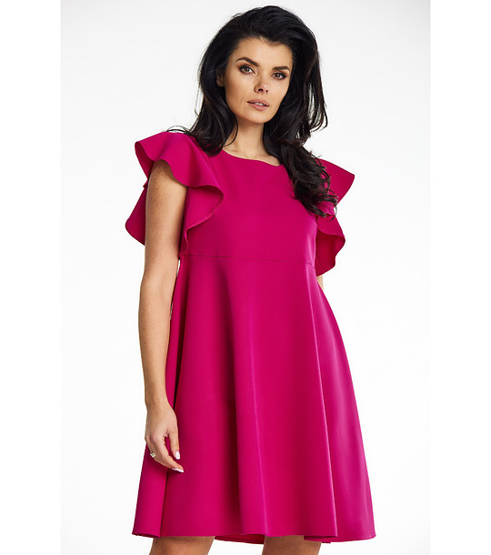 Къса цикламена рокля с къдрички Hilary снимка