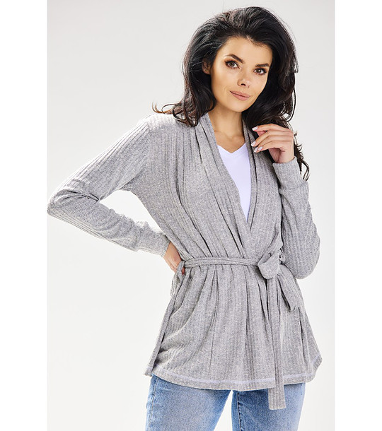 Сива дамска жилетка с връзка Zera снимка