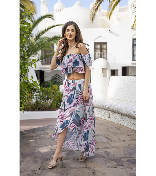 Дълга асиметрична пола в преобладаващо розово и синьо Patty снимка