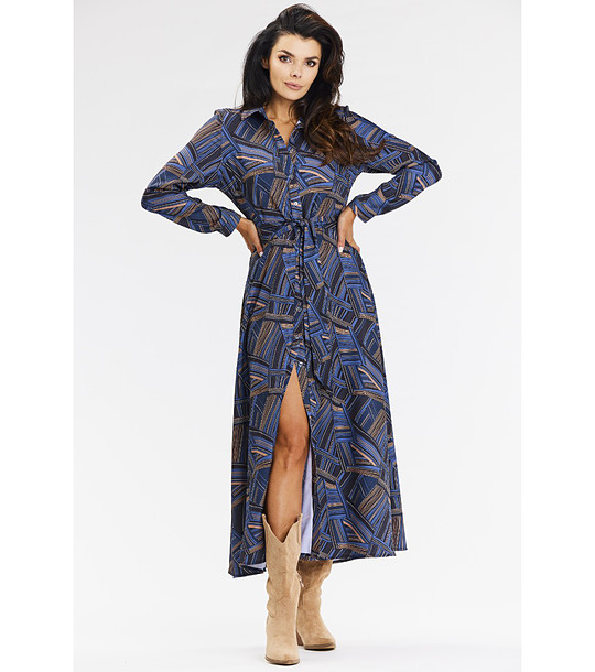 Синя рокля с принт и копчета Flora снимка