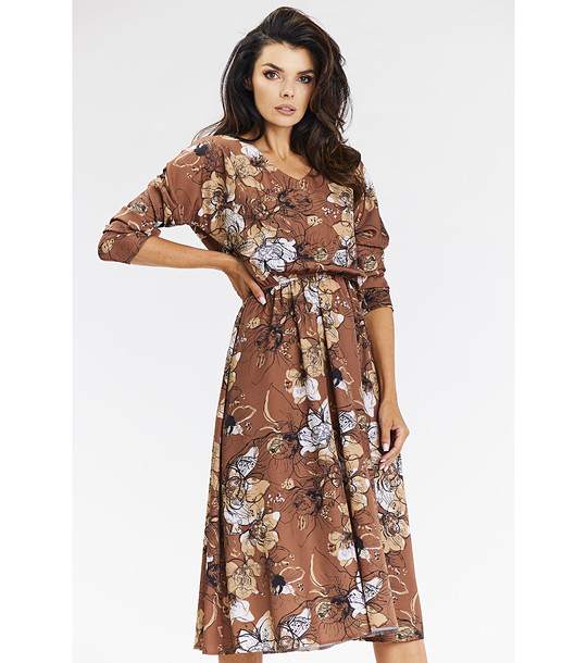 Кафява рокля с принт Diona снимка