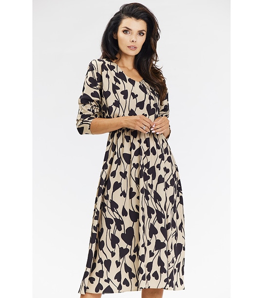 Бежова рокля с принт Diona снимка