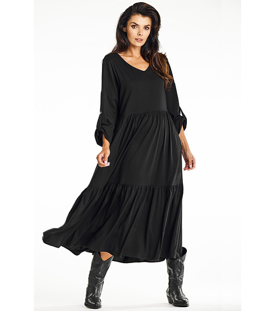 Дълга миди черна рокля Ronda снимка