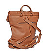 Кожен дамска раница в цвят коняк-2 снимка