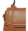 Дамска кожена чанта в цвят коняк с твърди стени -3 снимка
