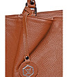 Дамска чанта от естествена кожа в цвят коняк -3 снимка